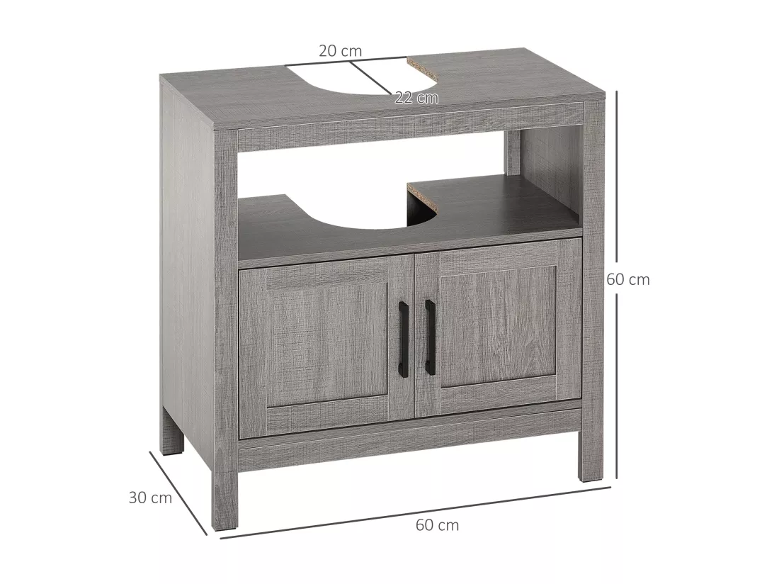 Meuble salle de bain - meuble sous-vasque - placard 2 portes, niche - dim. 60L x 30l x 60H cm - panneaux de particules aspect bois gris