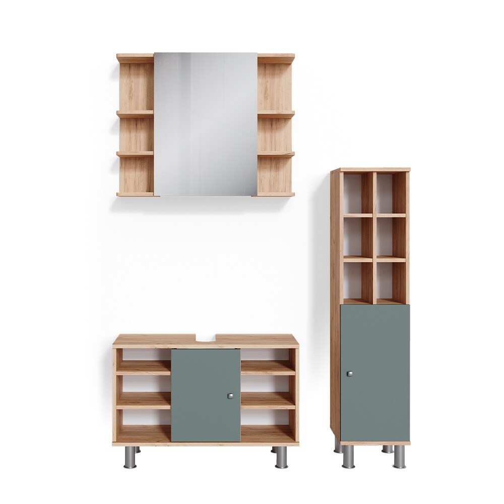 Vicco Badmöbelset Waschtischunter 80cm Spiegelschrank Midischrank große Tür Fynn