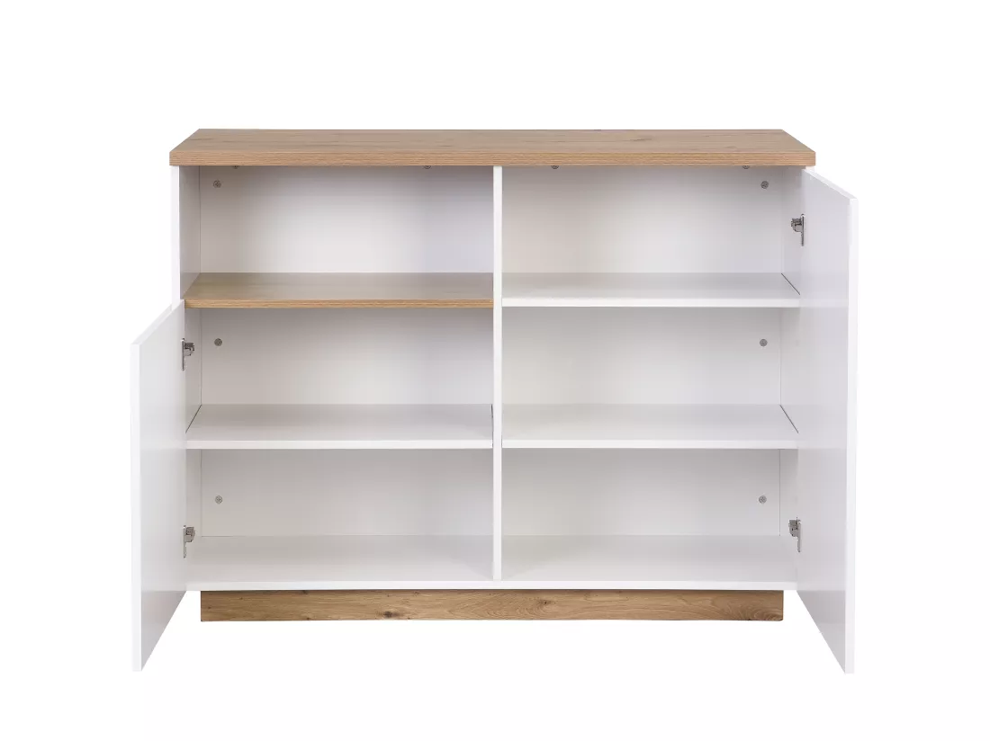 Ilot central de cuisine avec 2 portes et 1 niche en MDF - Naturel et blanc - CORELINA