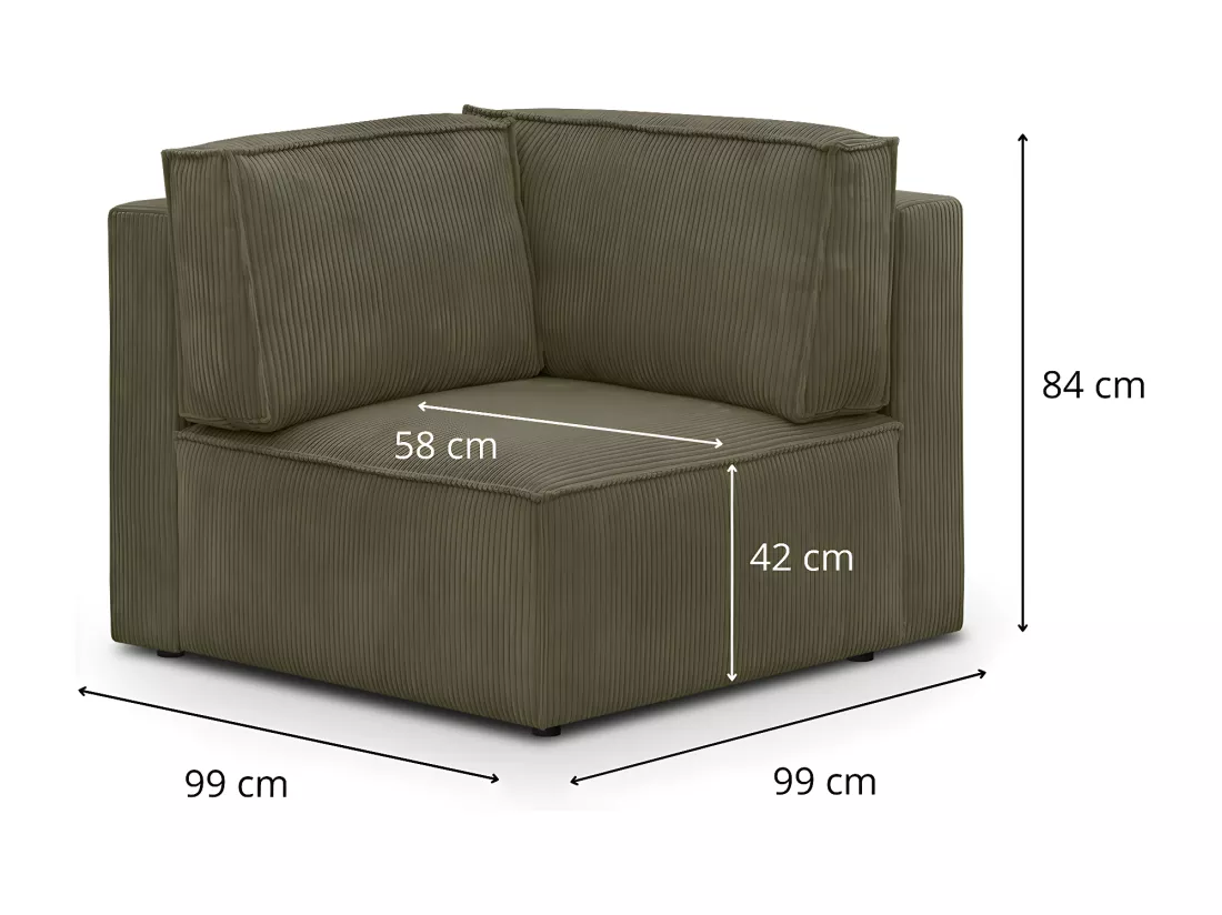 Module d'angle à gauche en velours côtelé vert kaki - Harper Mod