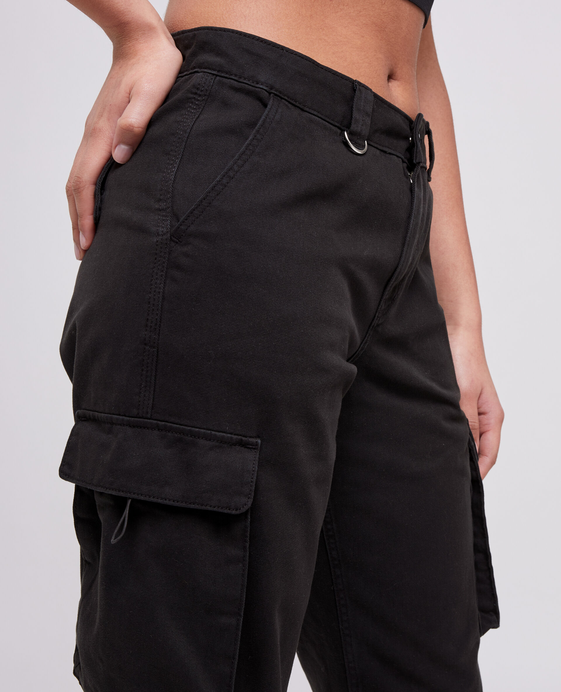 Pantalon droit cargo taille basse - Noir