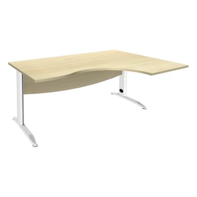 Bureau compact à droite IDRA - L160 cm - Pieds blanc - plateau imitation Erable (Pieds de renfort obligatoire à rajouter - non inclus)