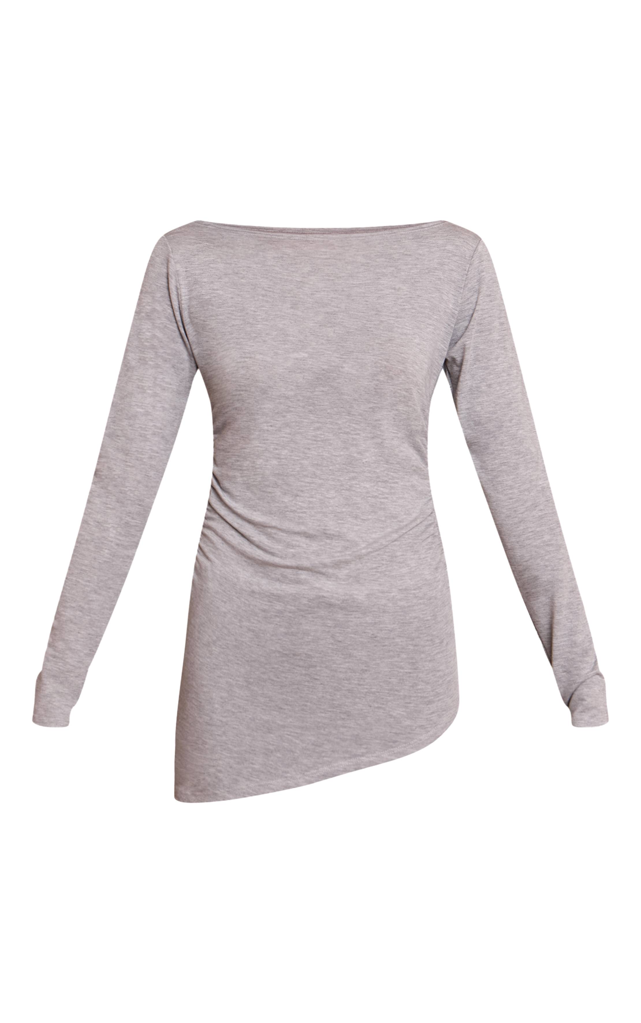 Gris Chiné Haut À Manches Longues Avec Détail D'ourlet Asymétrique