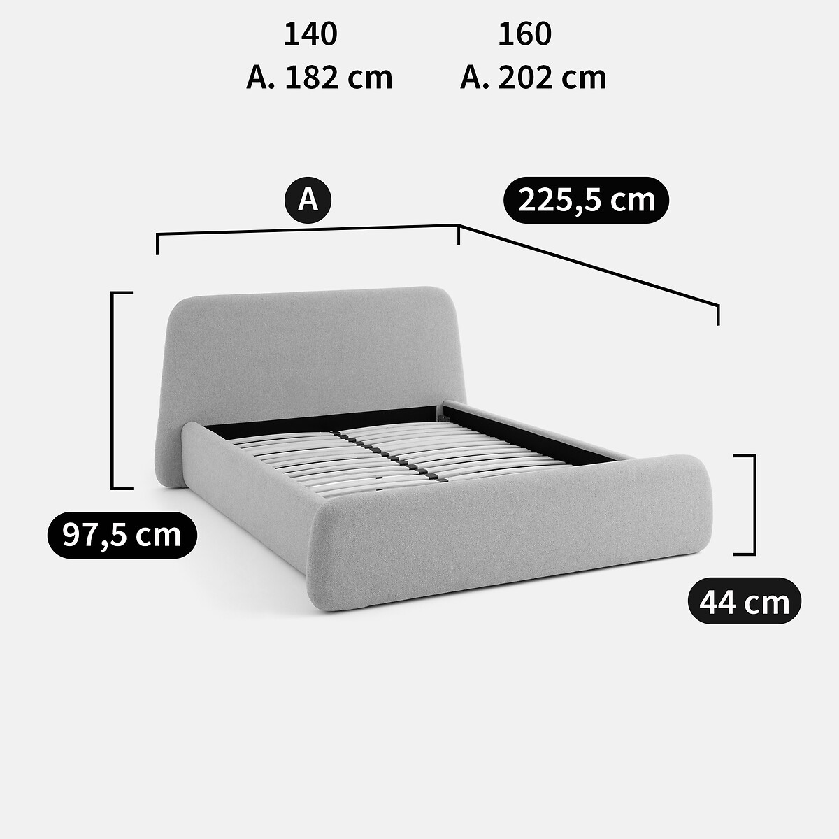 LA REDOUTE INTERIEURS<br>Cama com estrado de ripas, Stone