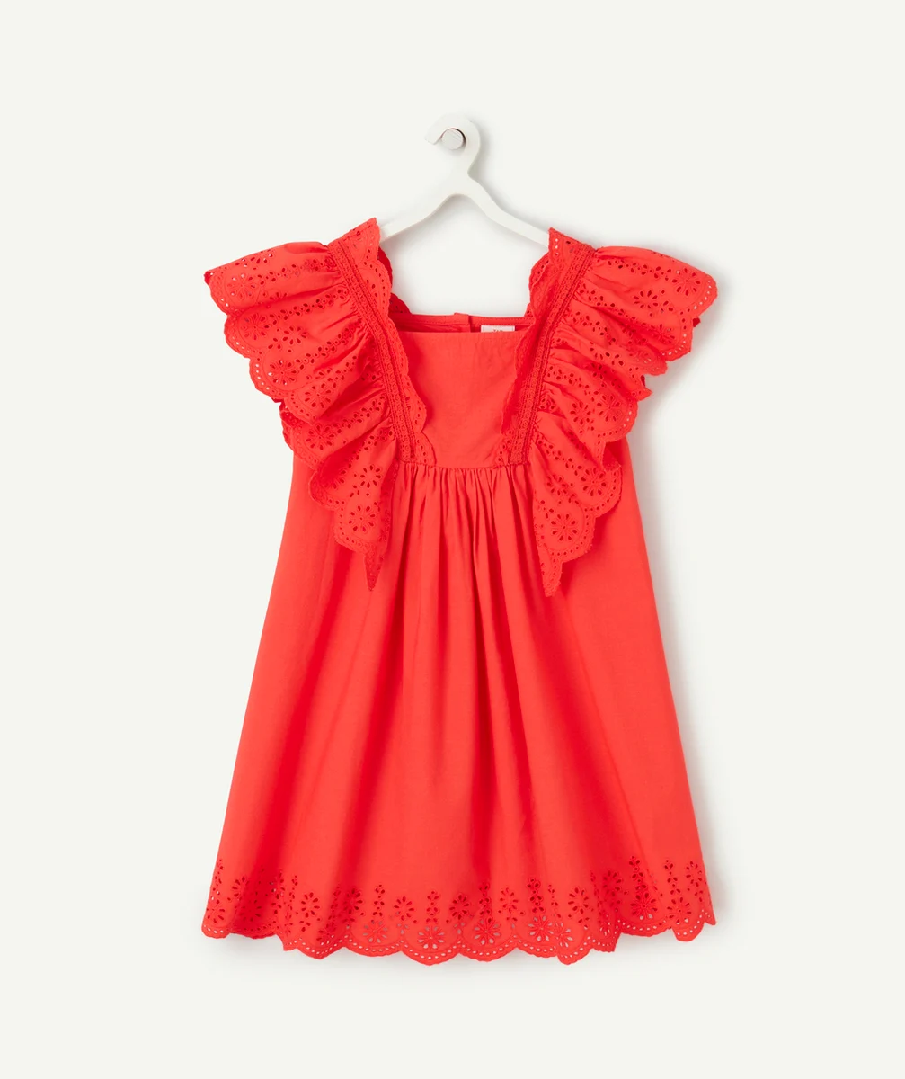 robe manches courtes fille rouge avec broderies et volants