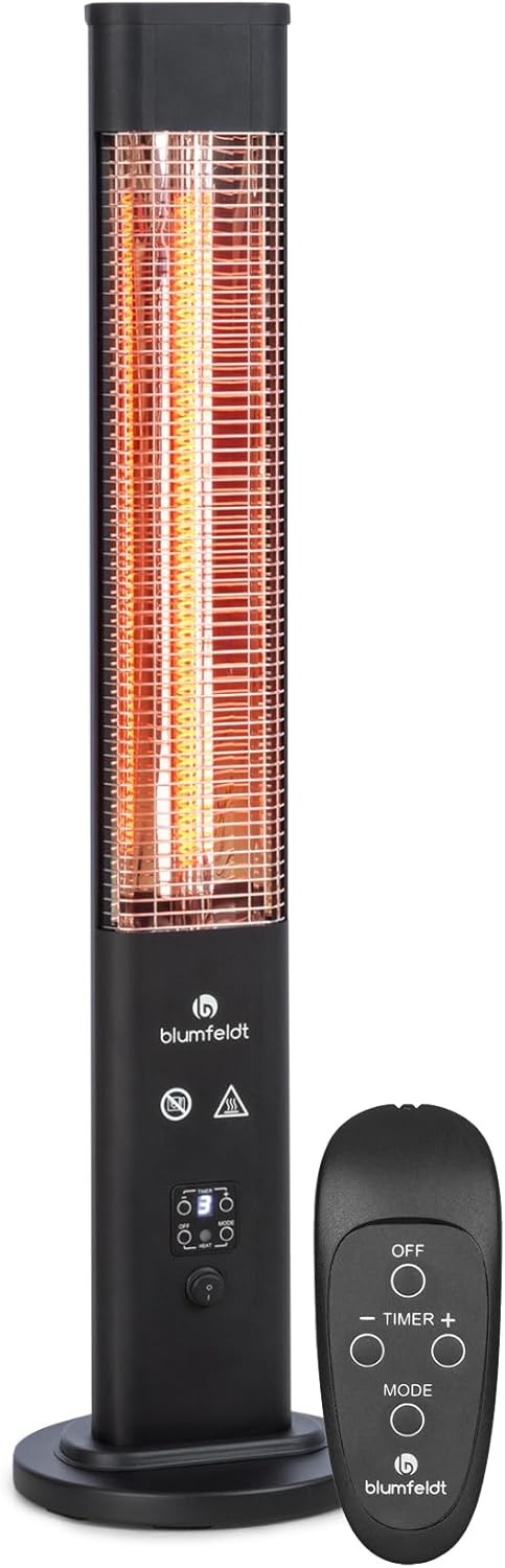 blumfeldt Infrarotheizung, Heizstrahler für den Innenraum, Infrarotheizung Standgerät, Sicher Elektroheizung mit Kippschutz, Energieeffiziente Heizung mit IP65, Terrassen-Heizstrahler, 1200 Watt