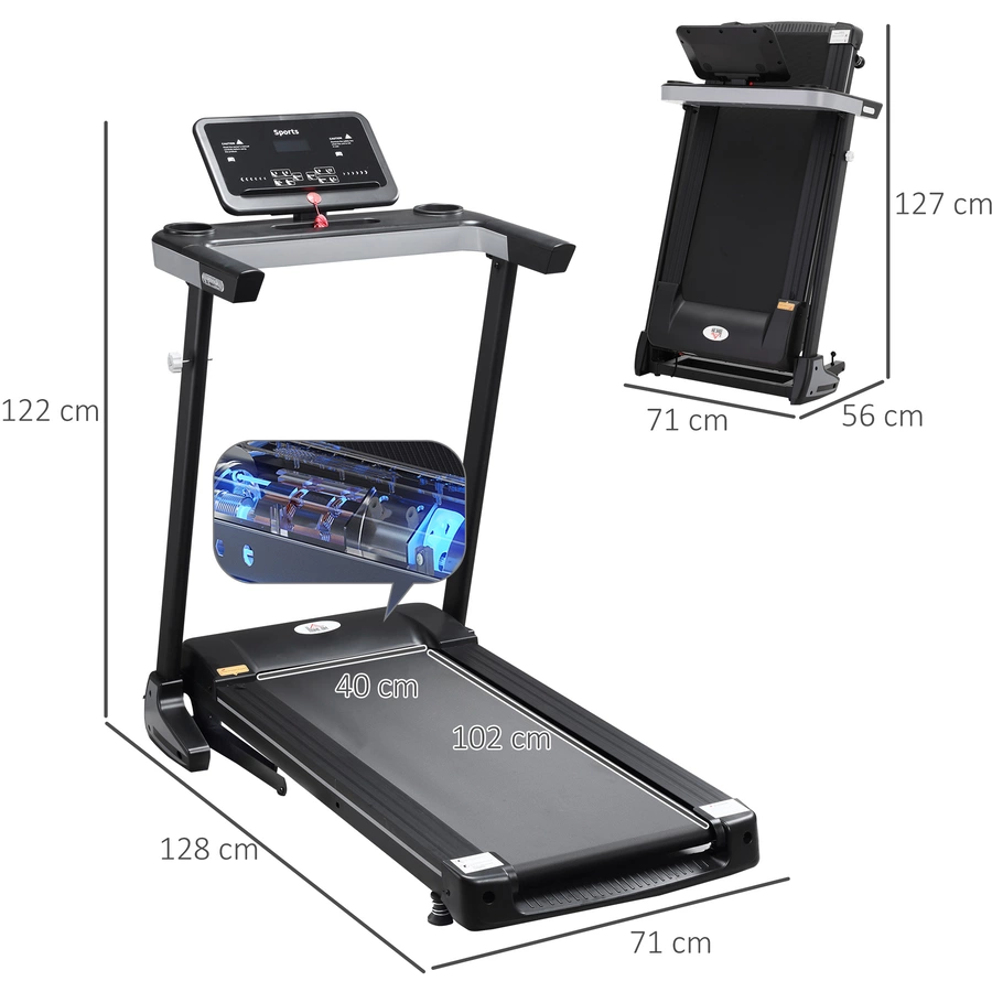 HOMCOM Laufband mit breitem LCD Display, Flaschenhalterung und Handyhalterung schwarz