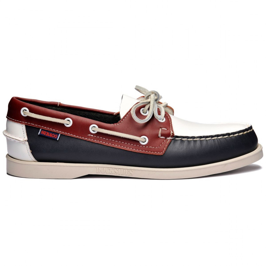 SPINNAKER CUIR Navy / Red / White-Chaussures bateau bicolore pour homme en cuir marine et rouge-blanc Portland