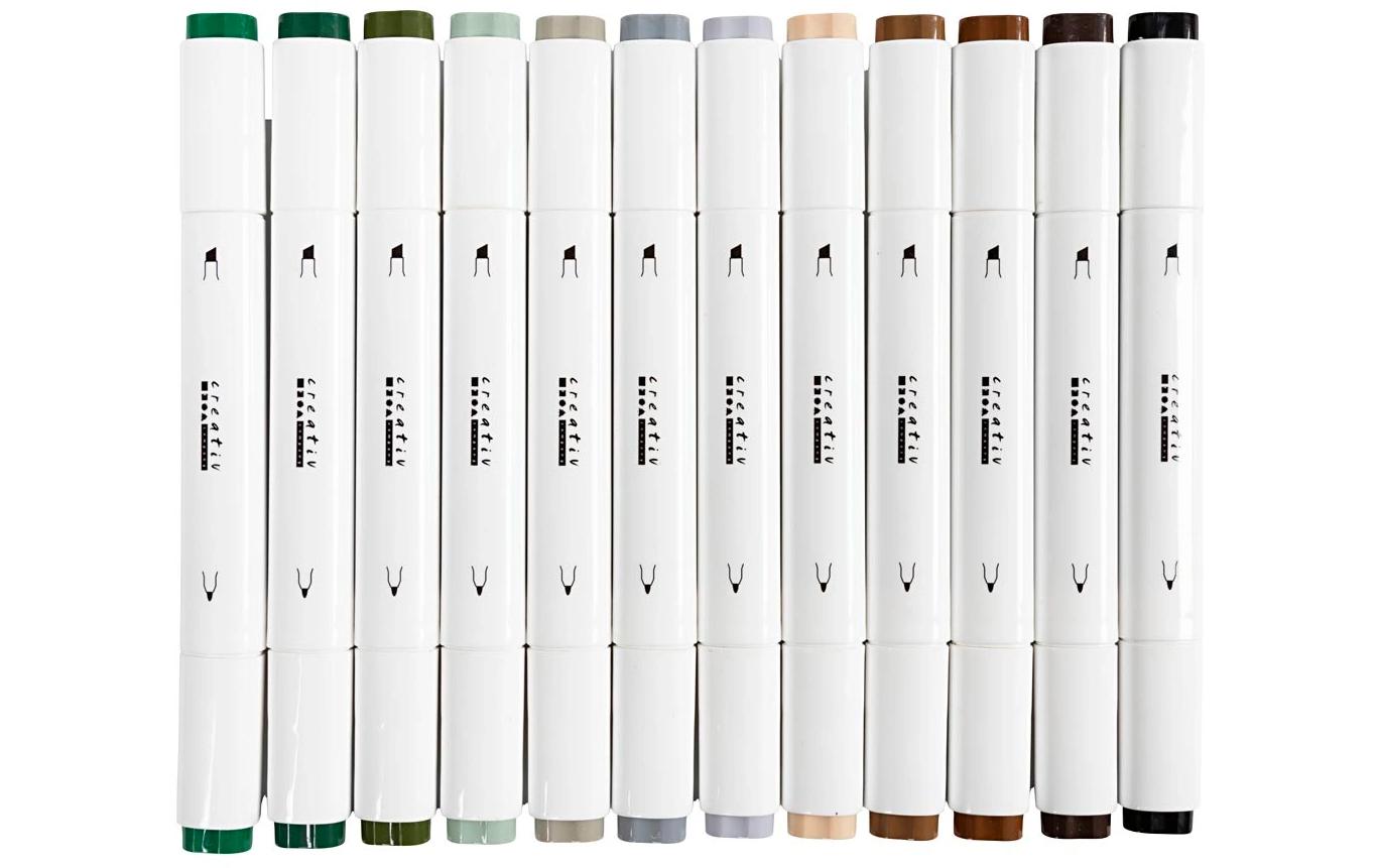 Kalligraphiemarker 1+ 8 mm, 12 Stück, Naturfarben2-in-1-Zeichenmarker