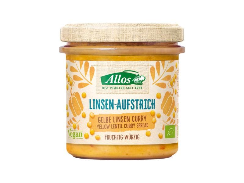 Allos Glas Bio Aufstrich Gelbe Linsen Curry 140 g Pflanzlicher Brotaufstrich mit gelben Linsen und Curry