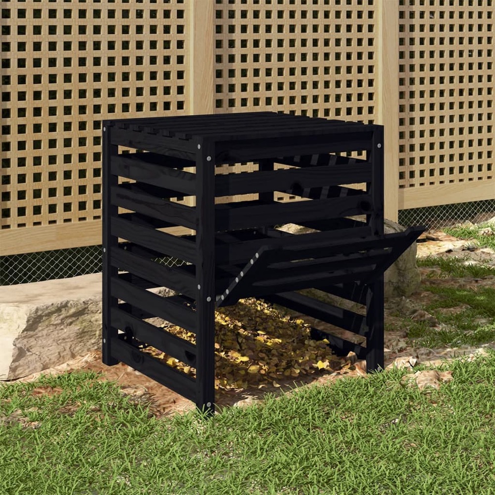 Composteur noir 63,5x63,5x77,5 cm bois massif de pin