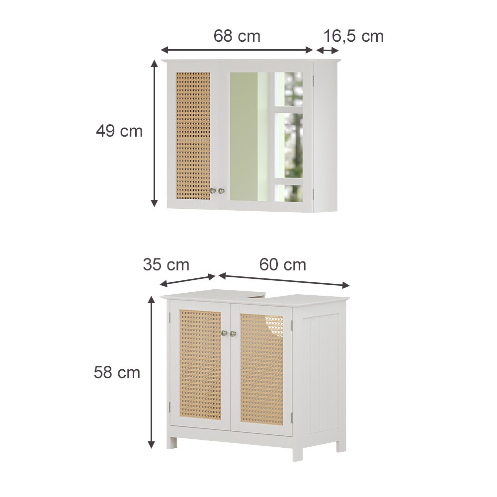 Vicco Badmöbel-Set Rosario, Weiß, moderne Serie, Badezimmer, dekorative Front, Spiegelschrank, Waschtischunterschrank