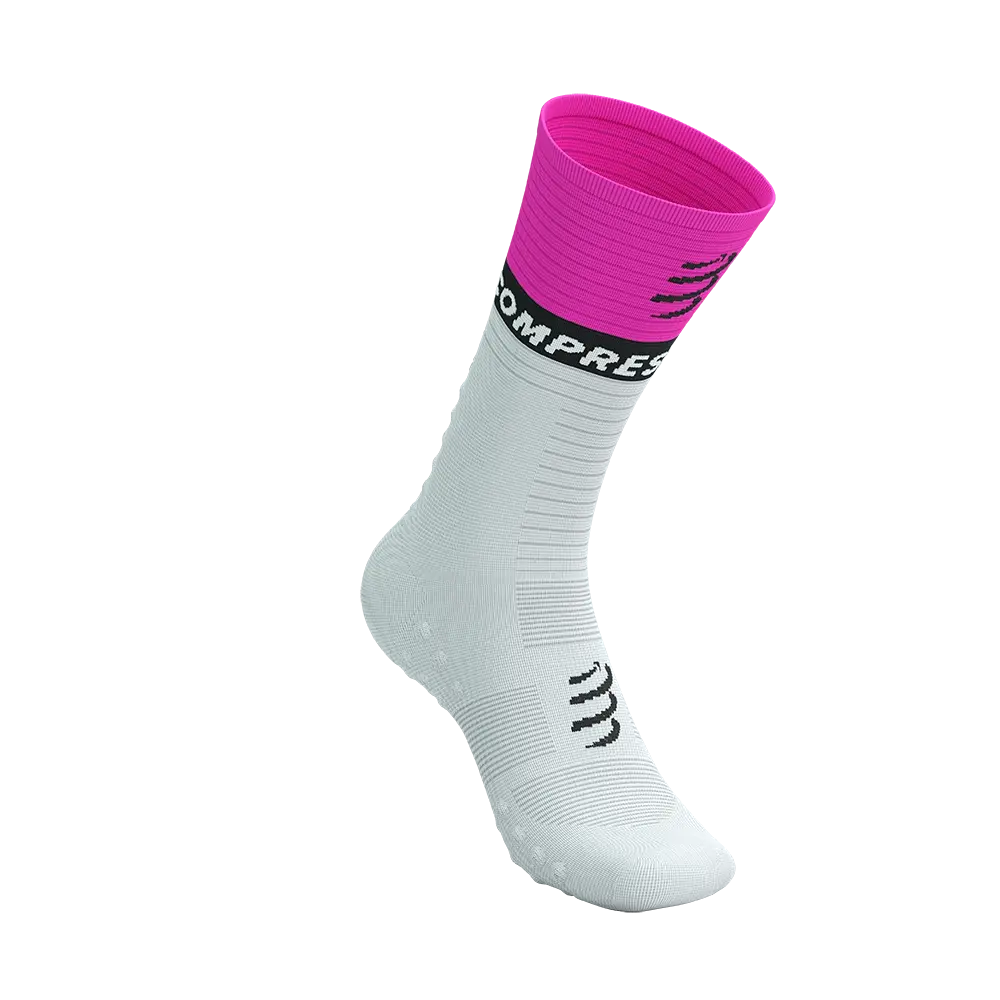 Compressport Mid V2.0 Bike Compressiesokken Wit/Geel/Neon Roze