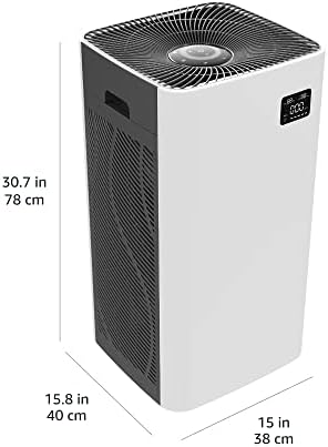 Amazon Basics   Purificateur d'air, Couvre jusqu'à 12 m², Filtres à air True HEPA et au charbon, CADR 100 m²/h, Élimine 99,97 % des allergènes (pollen, poussière, fumée), Prise européenne, Blanc : Cuisine et Maison
