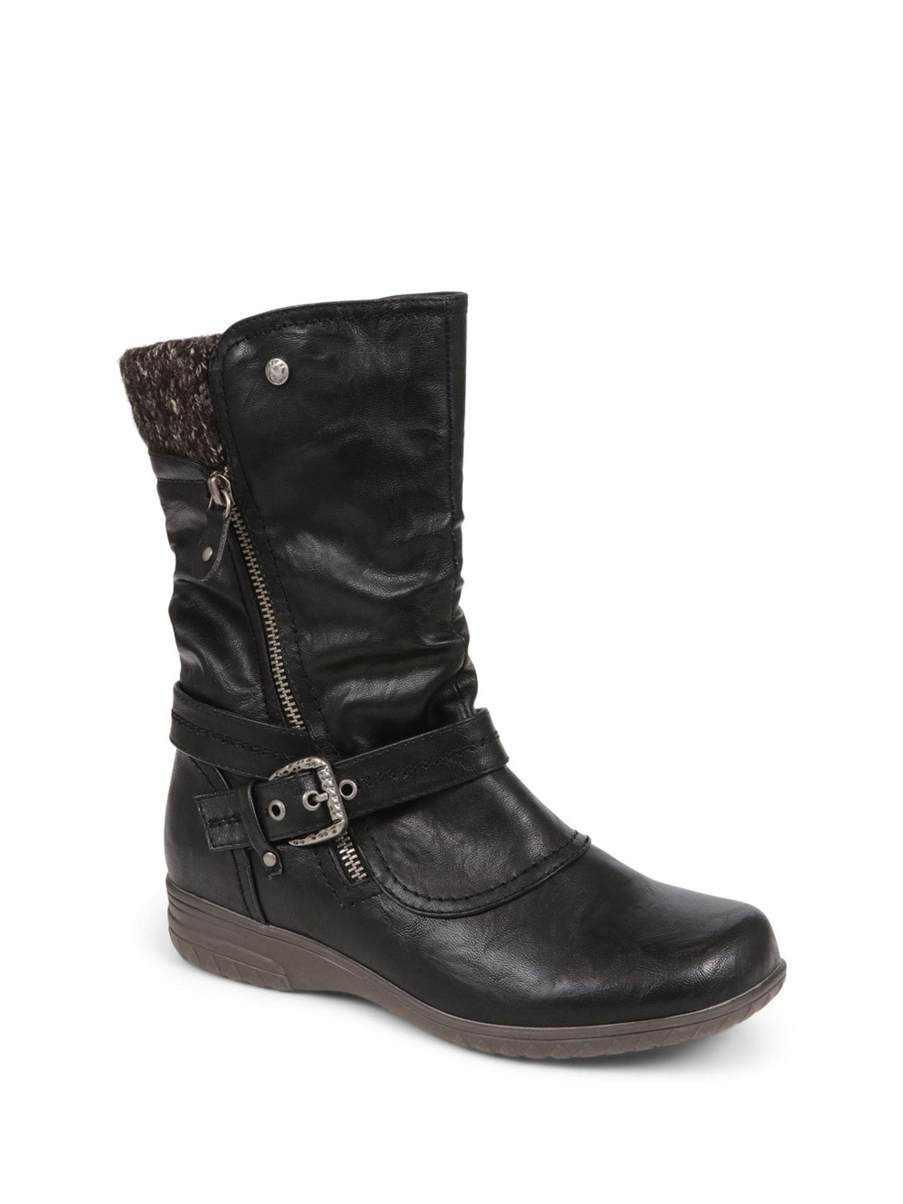 Zwart - Pavers Knitted Cuff Buckle Slouch Mid-Calf Boots