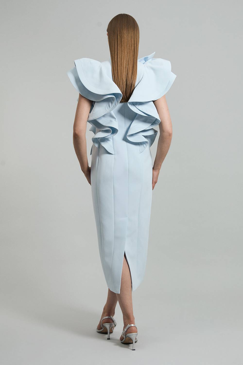 KarenMillen Robe Longue Crayon Ajustée Smoking À Volants Dramatiques
