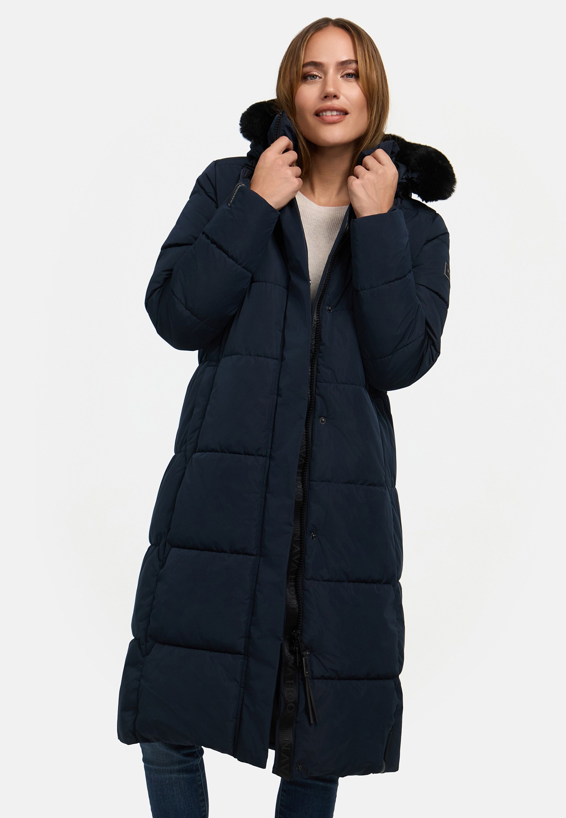 NAVAHOO Damen Winter Steppmantel Stepp Jacke Mantel Parka Mit Warm Kapuze & Recyceltes Obermaterial Blitzliebe