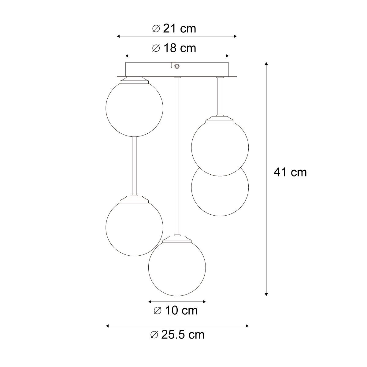 Moderne plafondlamp zwart met amber en smoke glas 5-lichts - Athens