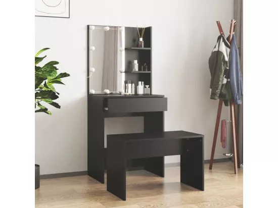 Ensemble de coiffeuse avec LED Noir Bois d'ingénierie