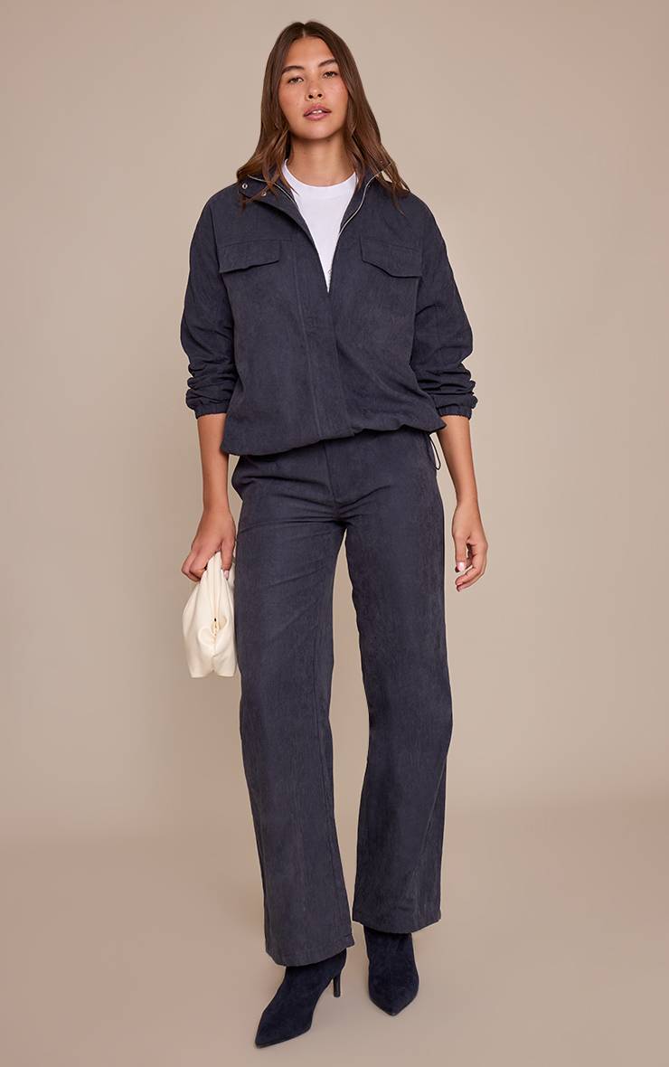 Bleu Marine Pantalon Droit Peau De Pêche