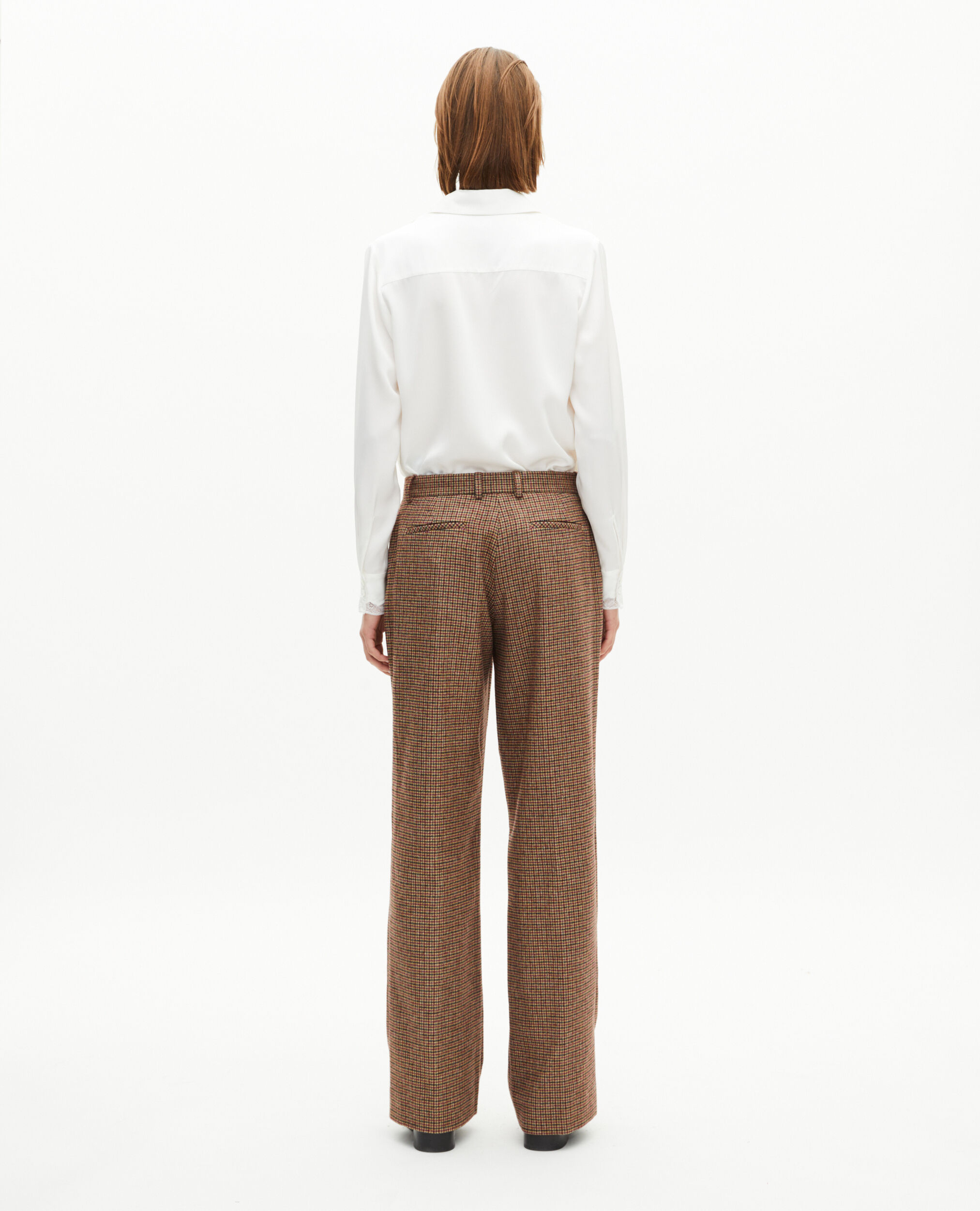 Pantalon tailleur large en pied de poule camel
