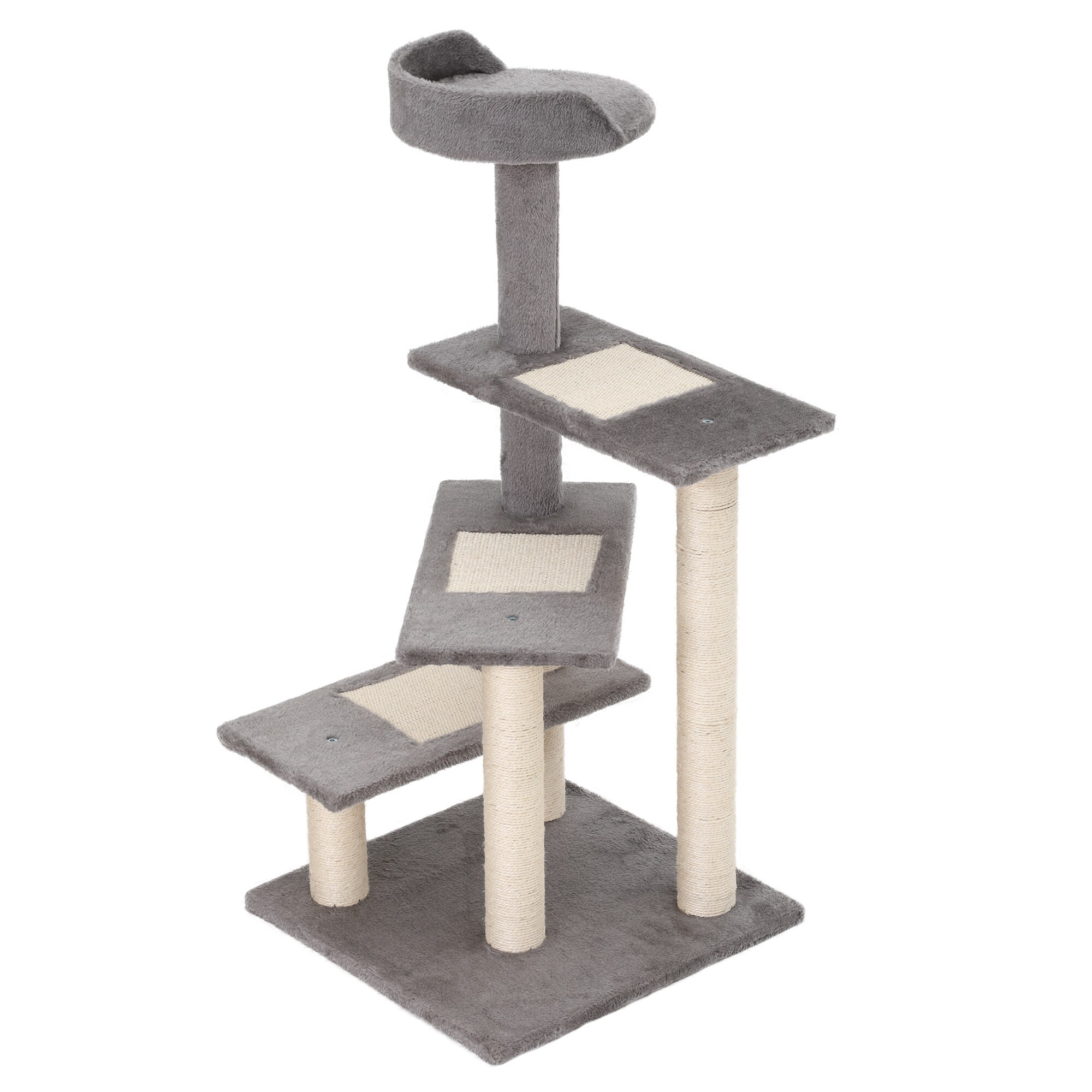 PawHut Kletterbaum mit 5 Ebenen beige, grau 48 x 48 x 101 cm (LxBxH)