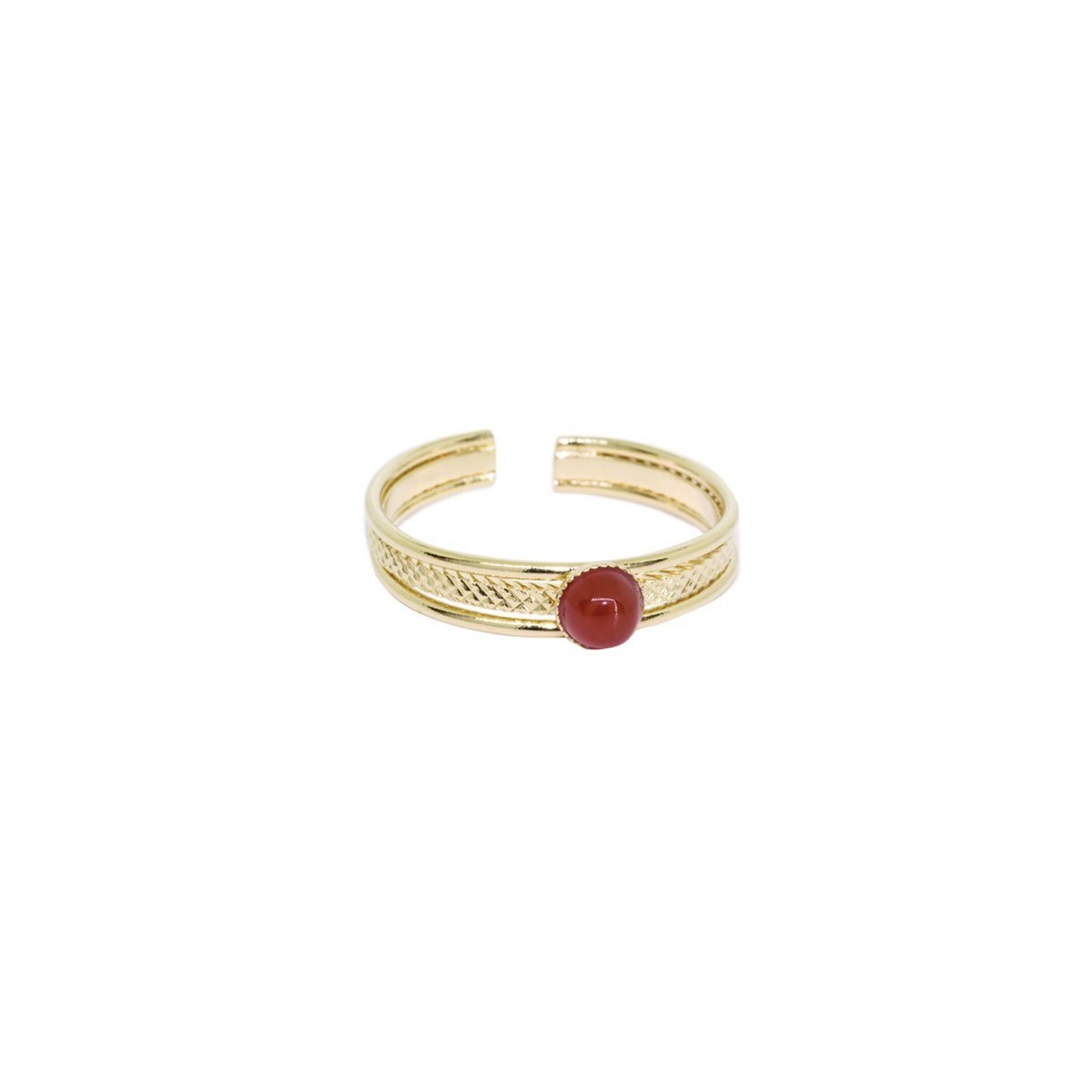 Bague ajustable pierres naturelles Cornaline raffinée dorée à  l'or fin 24K GAUFREE