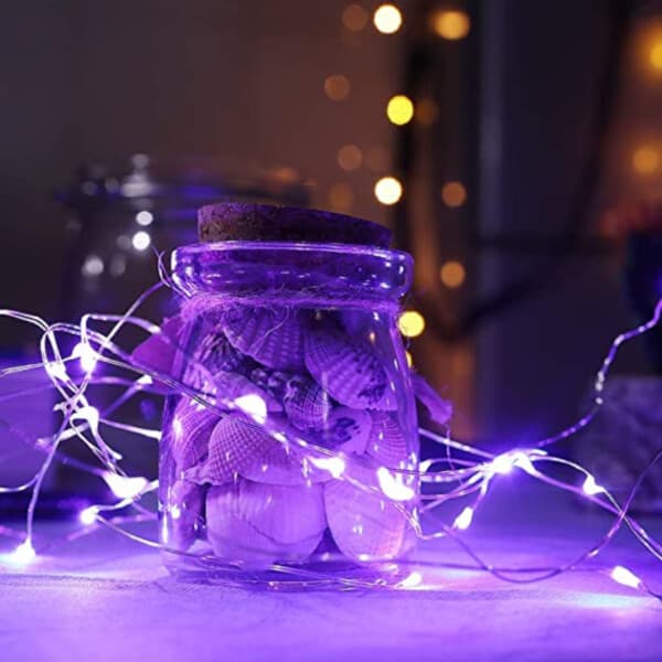2-pack 1m mini LED lyssløyfe Batteridrevet lilla