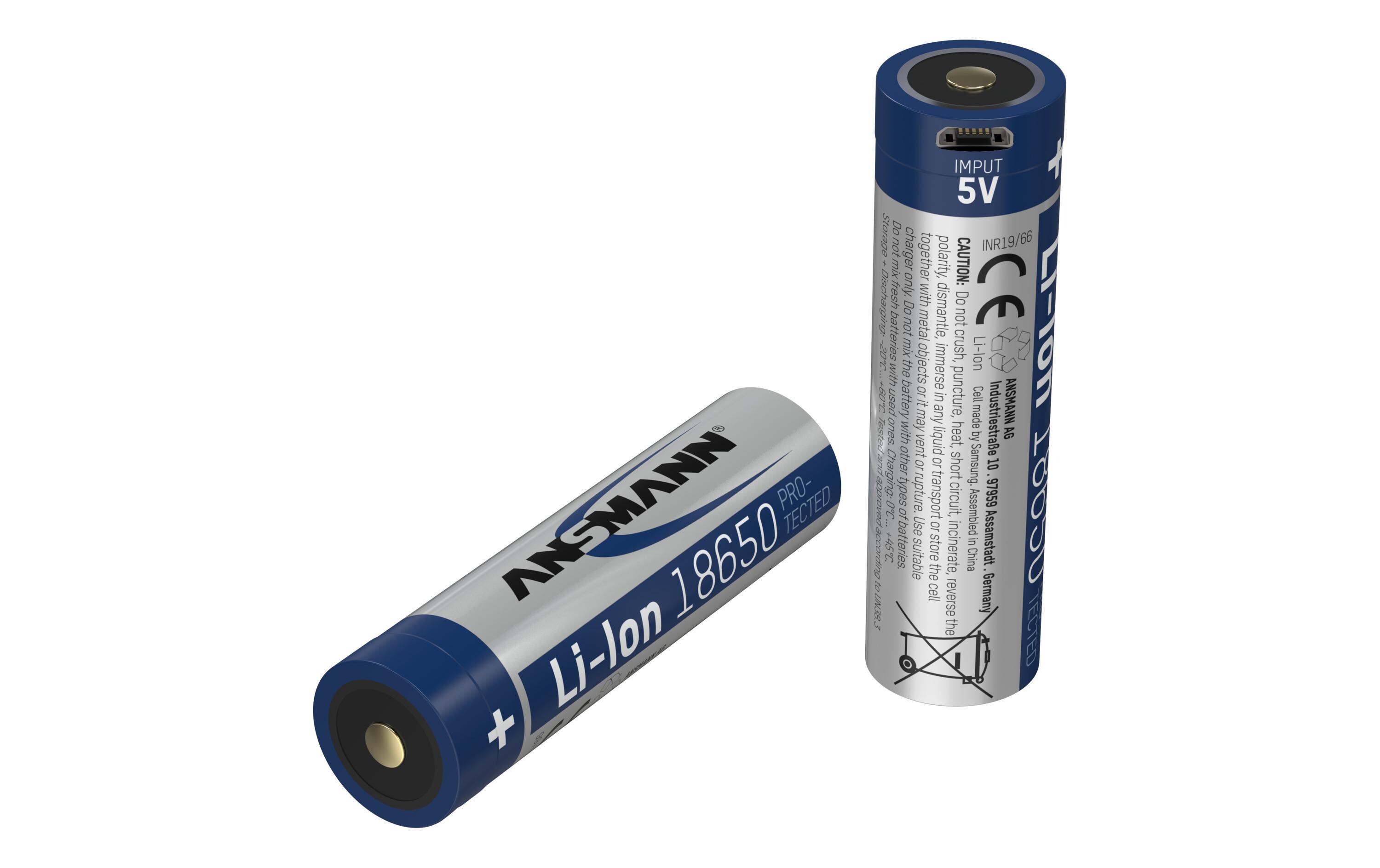 Akku Typ 3400 Li-Ion 18650 mit Micro-USB 3400 mAh, 1 StückLi-Ion Akku im 1er-Blister