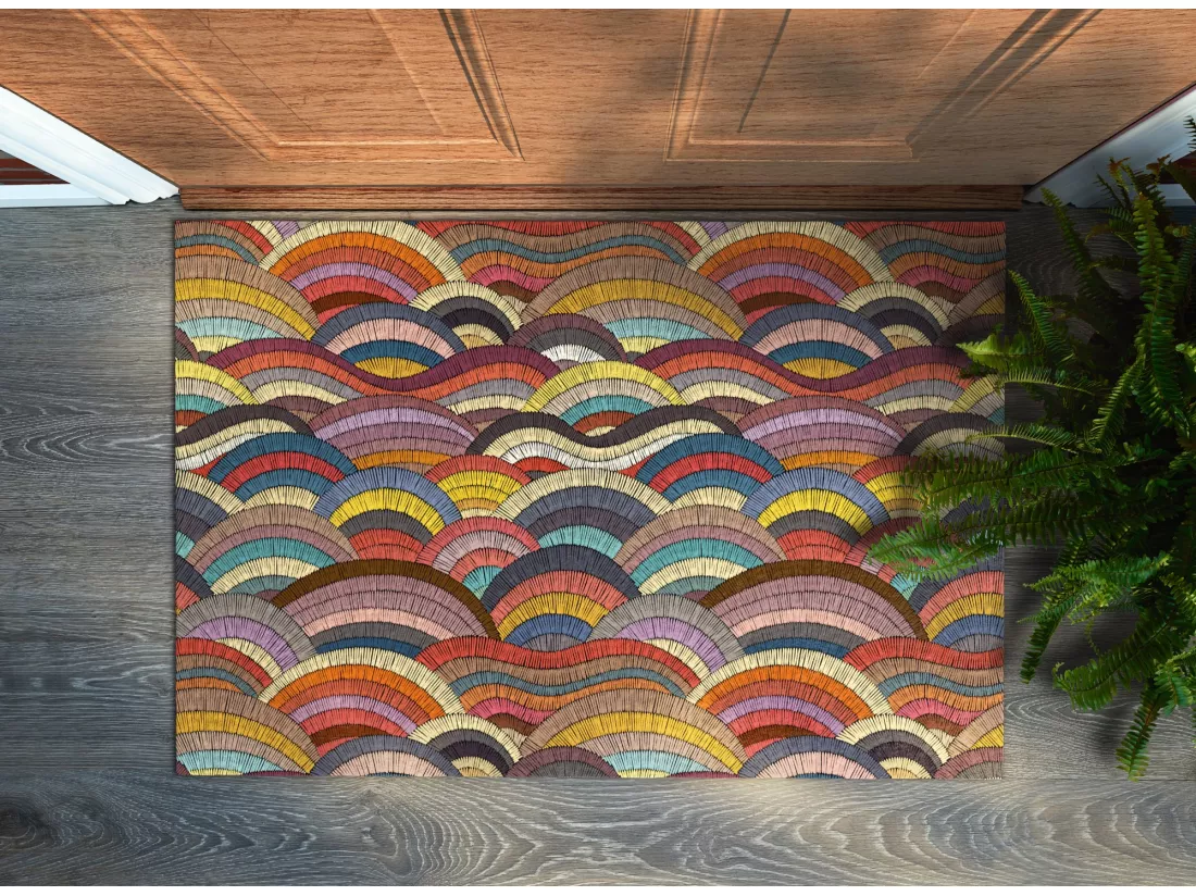 Paillasson d'intérieur moderne - Confortable et élégant - 90 x 60 cm - Abstraction colorée