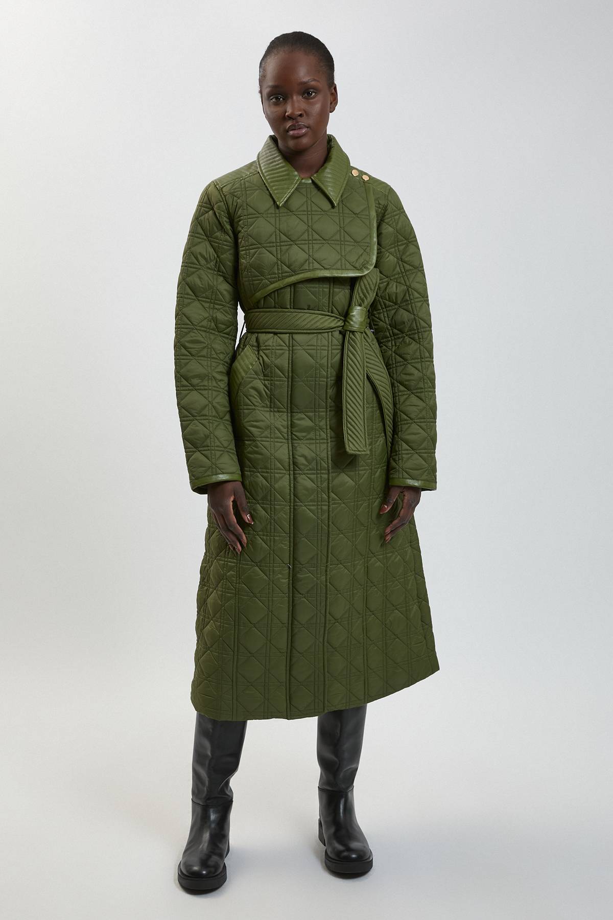 KarenMillen Manteau Matelassé Mi-long Ceinturé À Détails Synthétique