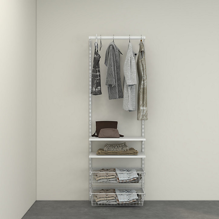 Rangement ouvert mural 1 colonne avec penderie et 2 paniers H. 200 x L. 132 x P. 40 cm