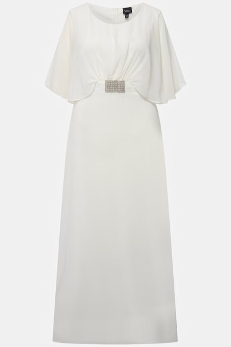 Brautkleid, Drapierung, V-Ausschnitt, Halbarm-Cape