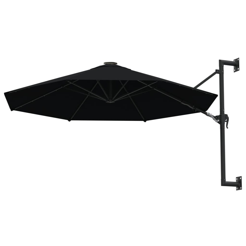 Parasol mural avec mât en métal 300 cm noir