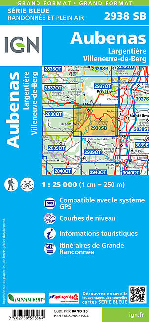 IGN - 2938 SB AUBENAS LARGENTIERE 1 25 000