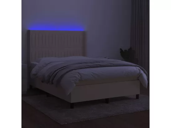 Sommier tapissier avec matelas et LED Crème 140x190 cm Tissu