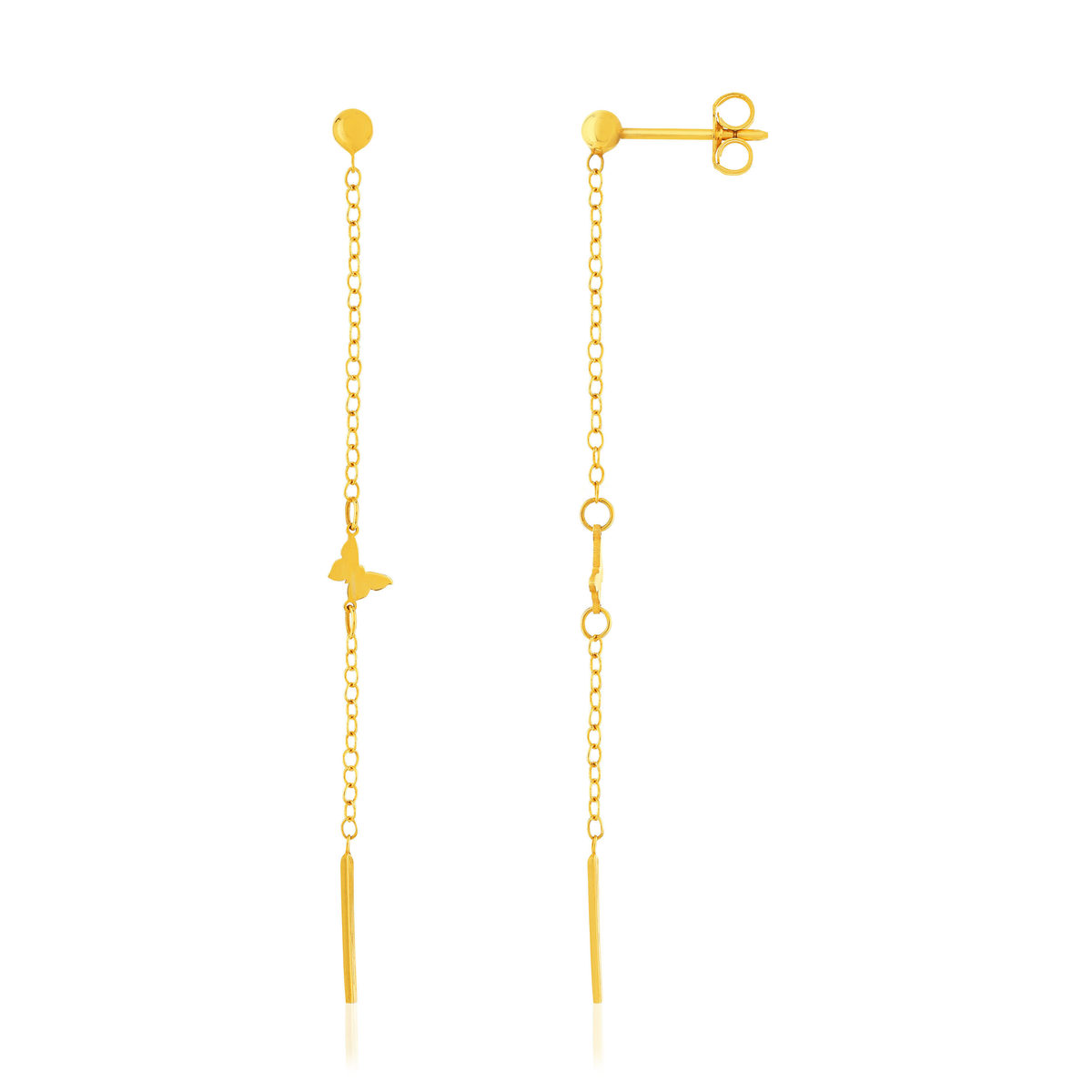 Boucles d'oreilles or 375 jaune, motif papillon