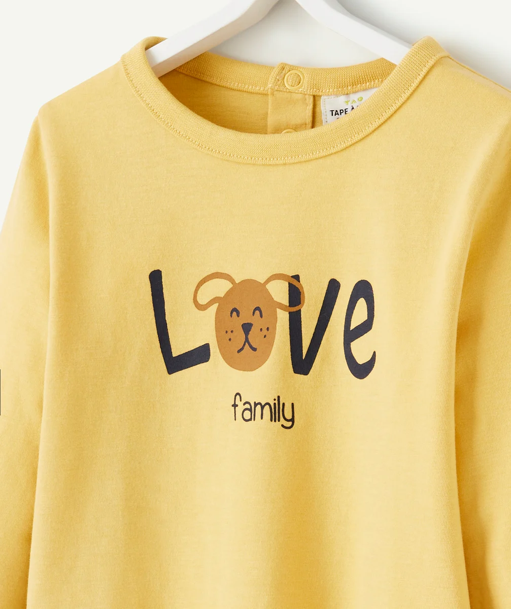 T-SHIRT BÉBÉ GARÇON EN COTON BIO JAUNE AVEC MESSAGE LOVE