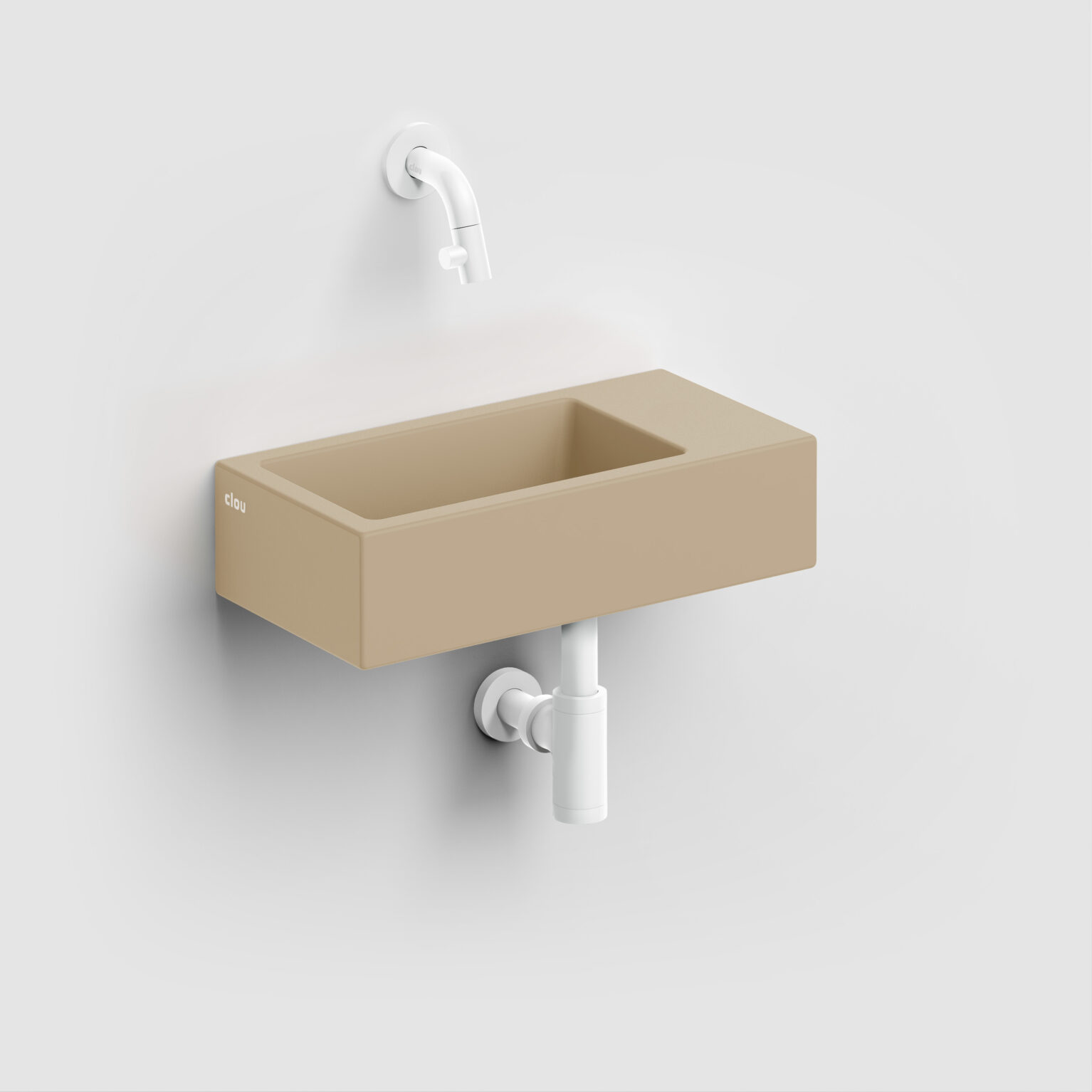 Clou Flush 3 keramische fontein 36cm zonder kraangat rechts mosterd mat