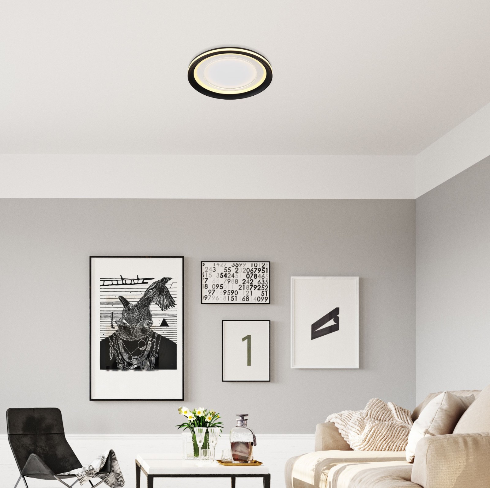 LED-Deckenleuchte - weiß-opal-schwarz - Crystal-Sand-Effekt