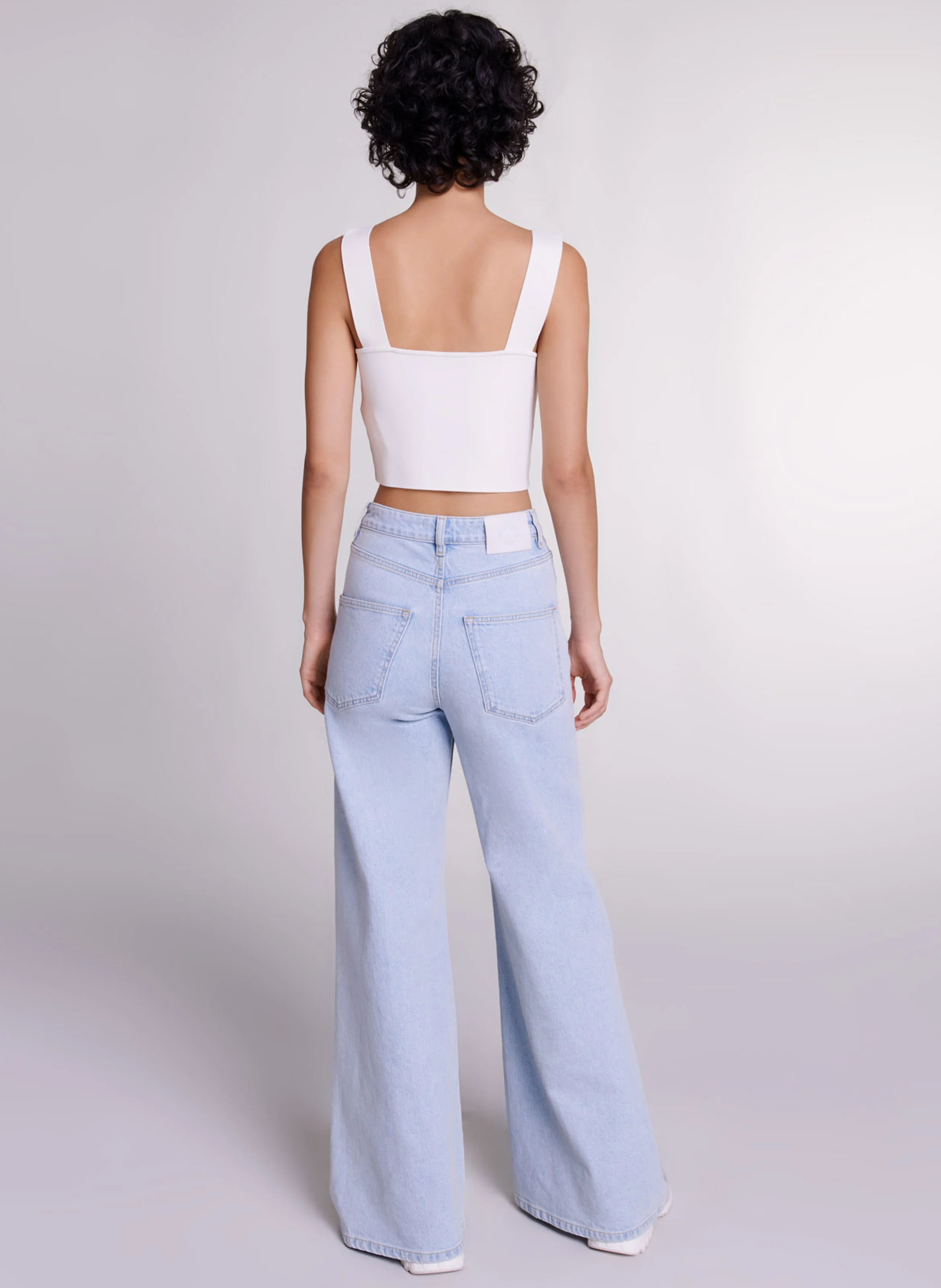 Crop top en maille droit à col carré | Beige