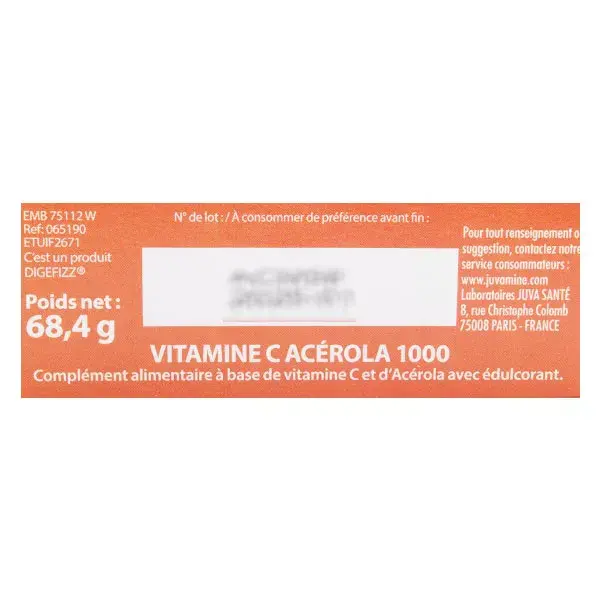 Juvamine Vitamina C Acerola 1000 30 comprimidos mastigáveis