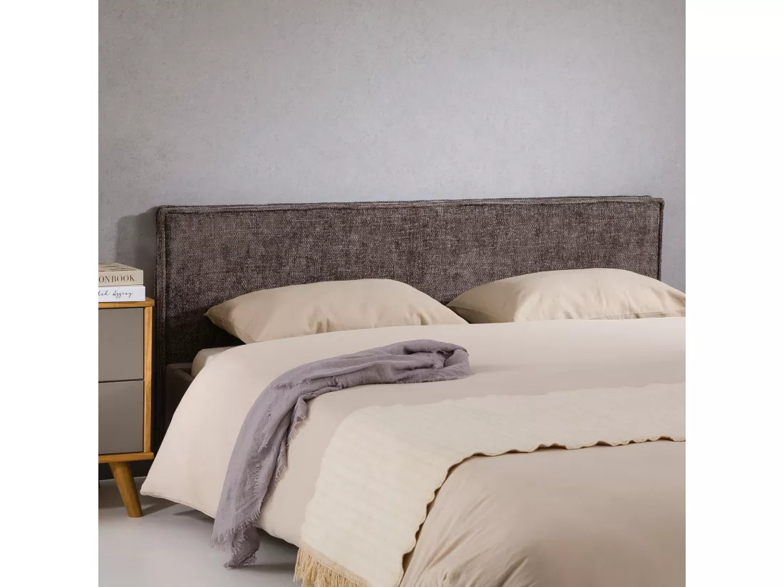 Tête de lit ELOWA 160 rembourrée, En tissu polyester pour lit 160 cm, Sur pieds en plastique, Gris