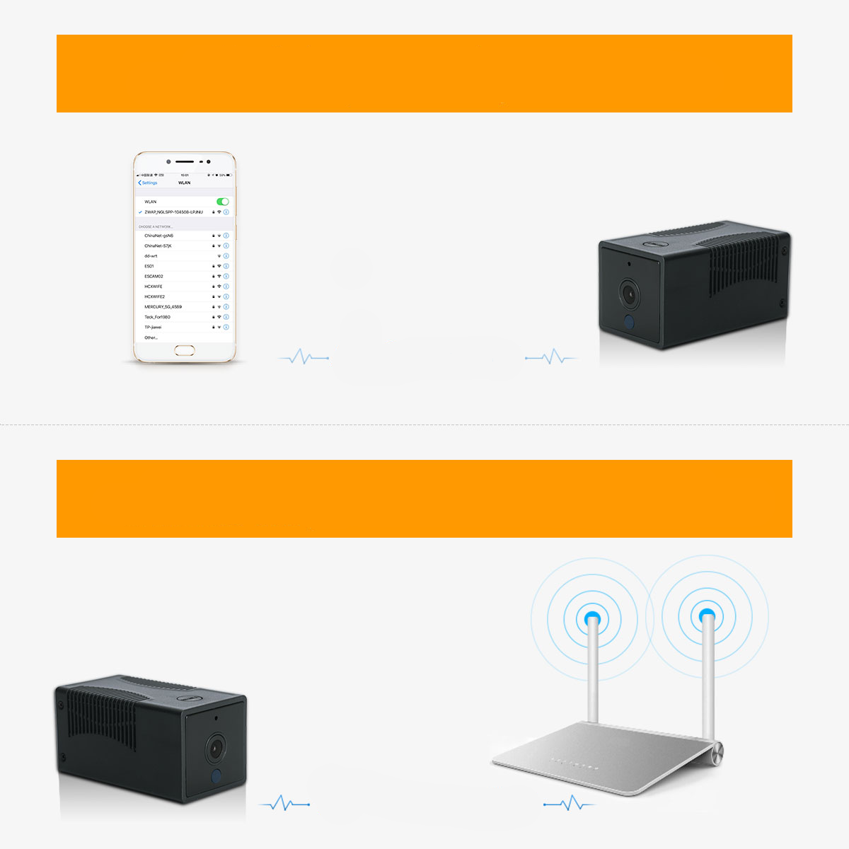 WiFi Internet IP Kamera FullHD 1080p Infrarot LED's Nachtsichtfunktion   Akku (2400mA) / Micro SD Slot für iOS/Android - Schwarz