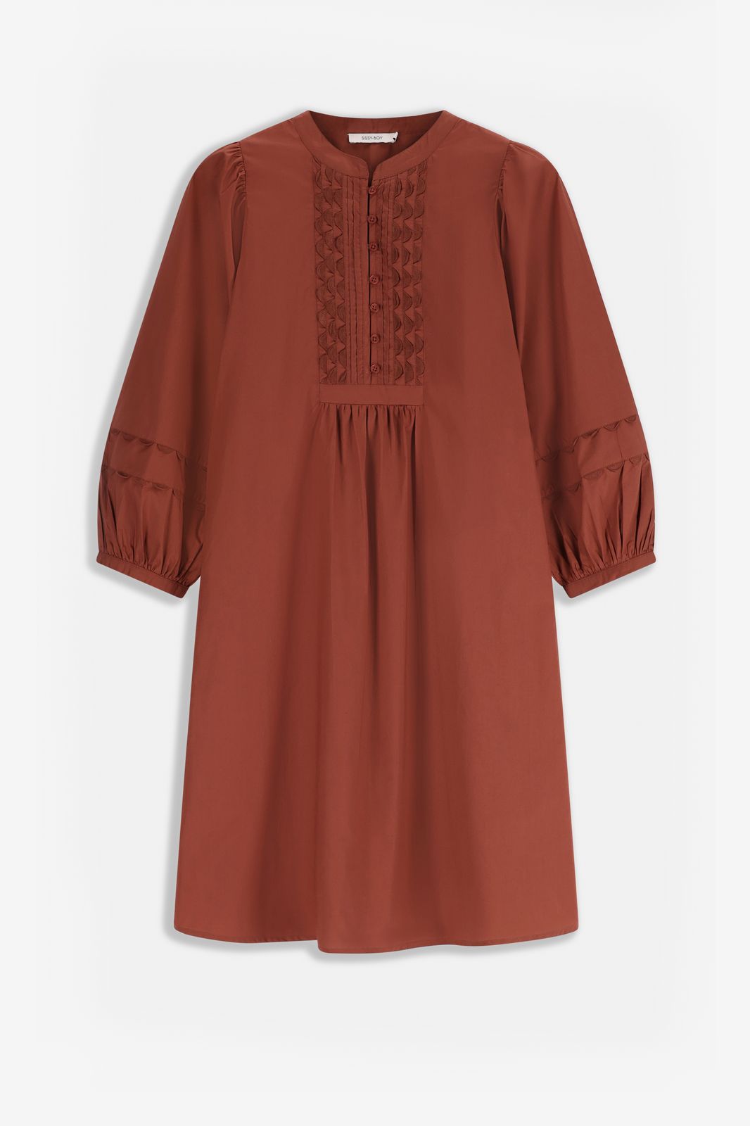 Bruine midi poplin jurk met pintuck details