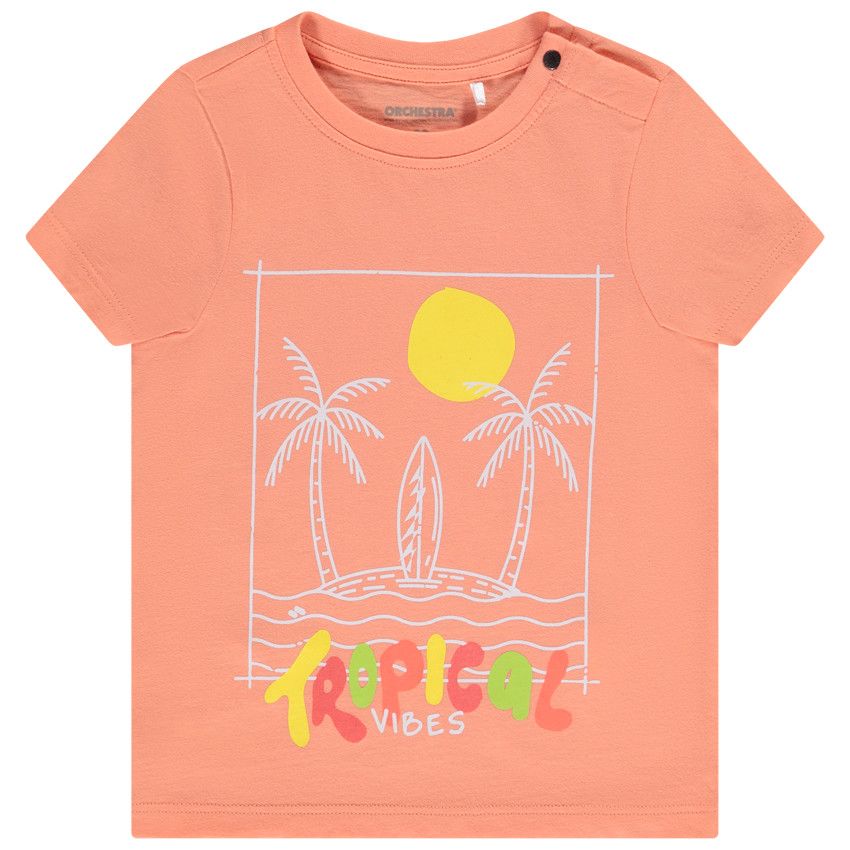 T-shirt manches courtes avec print fantaisie pour bébé garçon - Corail