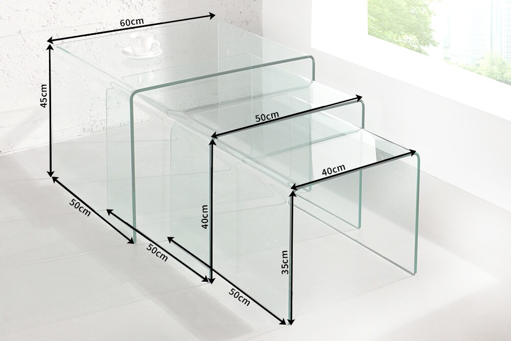 riess-ambiente Couchtisch FANTOME -60cm Beistelltische transparent 3er Set Glas