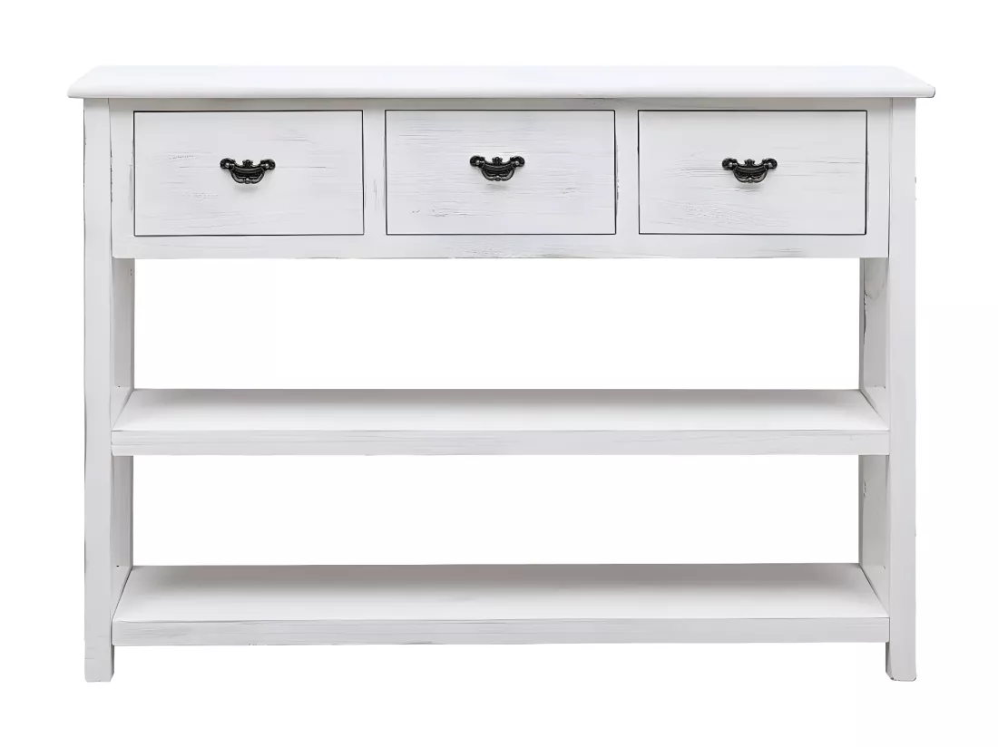 Console blanche antique 108x30x76 Bois de Paulownia massif
