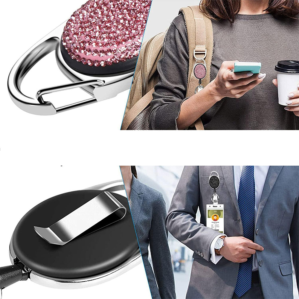 (2er Set) Anti-Lost Key-Bak Schlüsselanhänger mit Gürtelclip / Kartenhalter / Ausweishülle - Glitzer