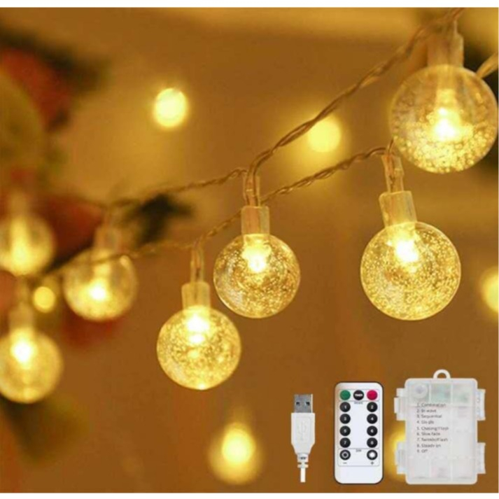 (12m) 100 LED's Deko Lichterkette Kugeln Outdoor Beleuchtung 8 Modi   Fernbedienung IPX55 (Batteriebetrieben) - Warmweiss